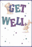 Radiating playful optimism, this get well card features two adorable characters-a plush teddy bear and a floppy-eared pup-each energetically interacting with the bold, colourful letters that spell out 'Get Well.' The text, painted in rich indigo and teal, stands confidently against a gentle cream background, much like vibrant Southfields bouquets brighten up local homes. Scattered across the scene, twinkling stars in blues and purples bring a sense of wonder and hope, reminiscent of evening strolls through Coronation Gardens. The illustrated fur of the bear and the fluffy ears of the puppy look utterly soft and inviting, rendered in warm, textured brushwork. The mood is light and comforting, with an atmosphere that feels almost tangible-like the heartfelt care found in every arrangement made by Flowers Southfields. Perfect for anyone feeling under the weather, this card offers far more than a message; it's a visual hug, delivering comfort and gentle encouragement to loved ones and neighbours throughout the area.